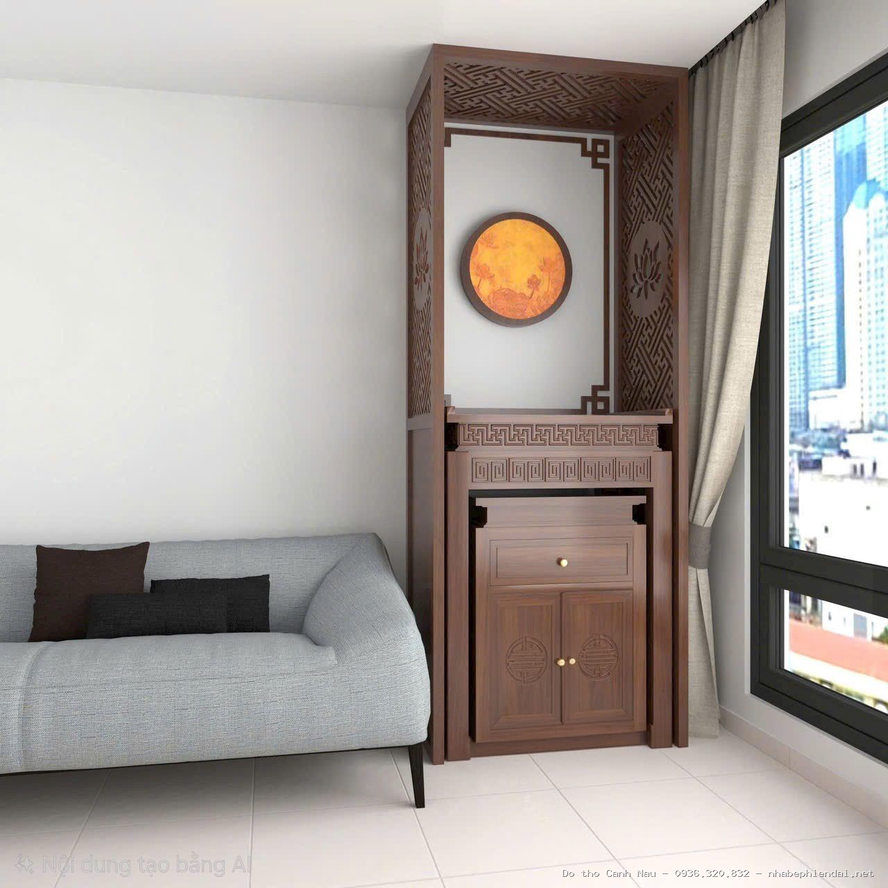 Phòng thờ gỗ gõ bền đẹp Phong Lưu - Kho bàn thờ hiện đại